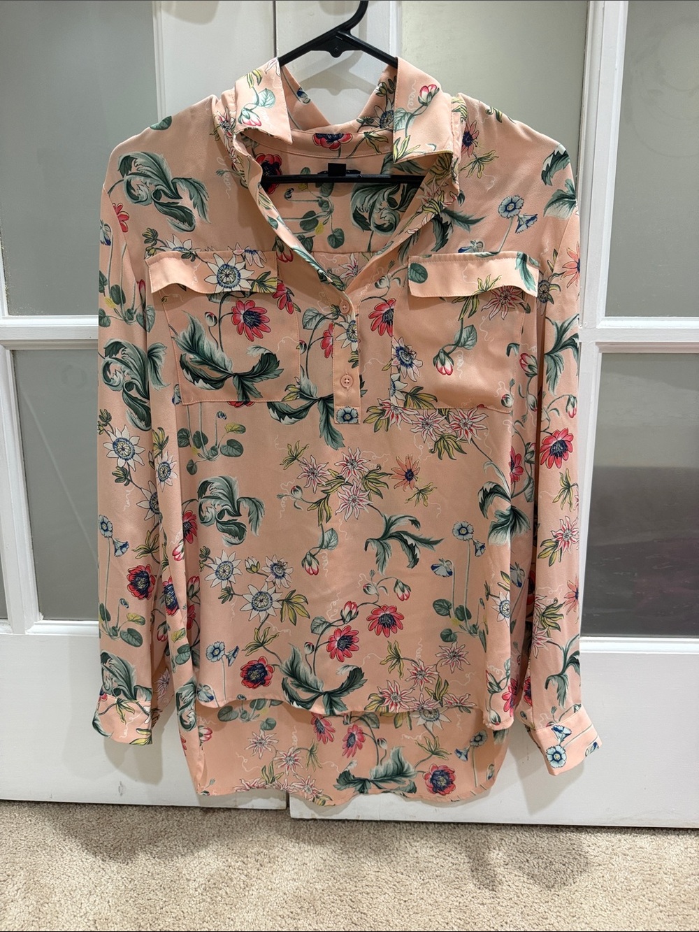 Ann Taylor Peach Floral Button-Down Blouse